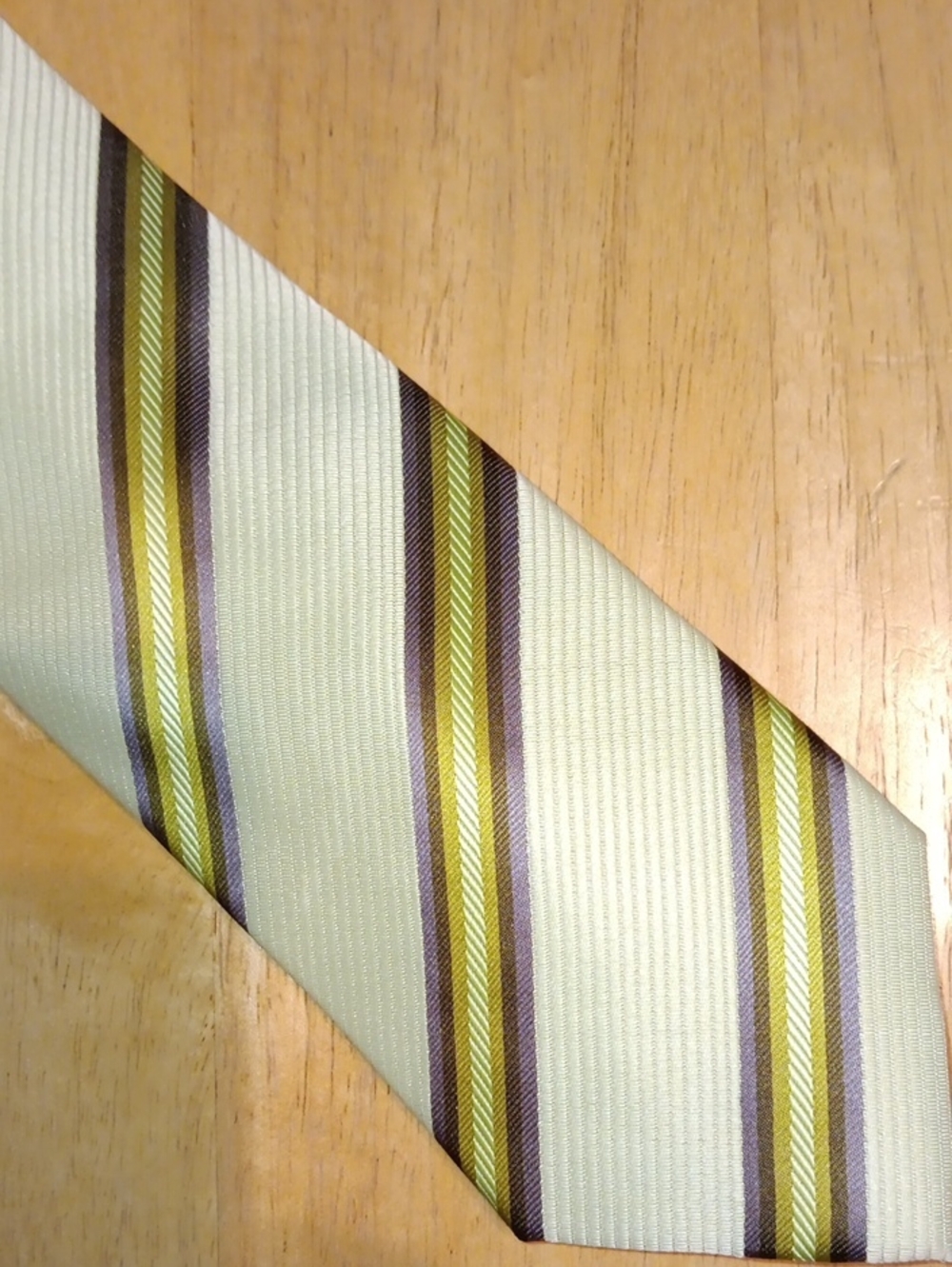 Lucio Lamberti Striped Tie in Pale Mint, Yellow & Brown